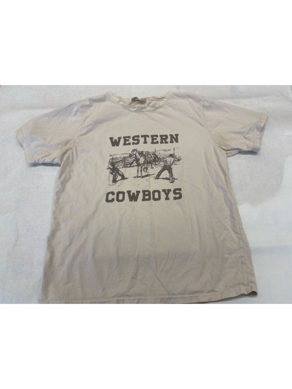 First Moon Western Cowboys Graphic Tee Tan Neutral Retro Indie Americana S